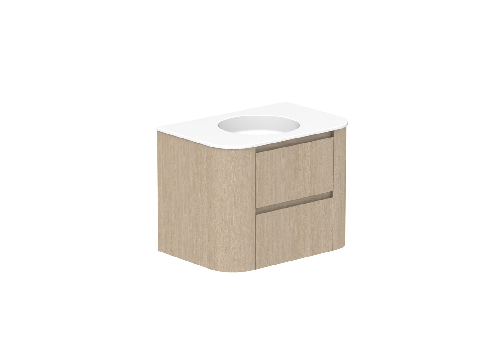 ADP Thea Wall Hung Vanity 750mm centre bowl in Coastal Oak, ceramic top
