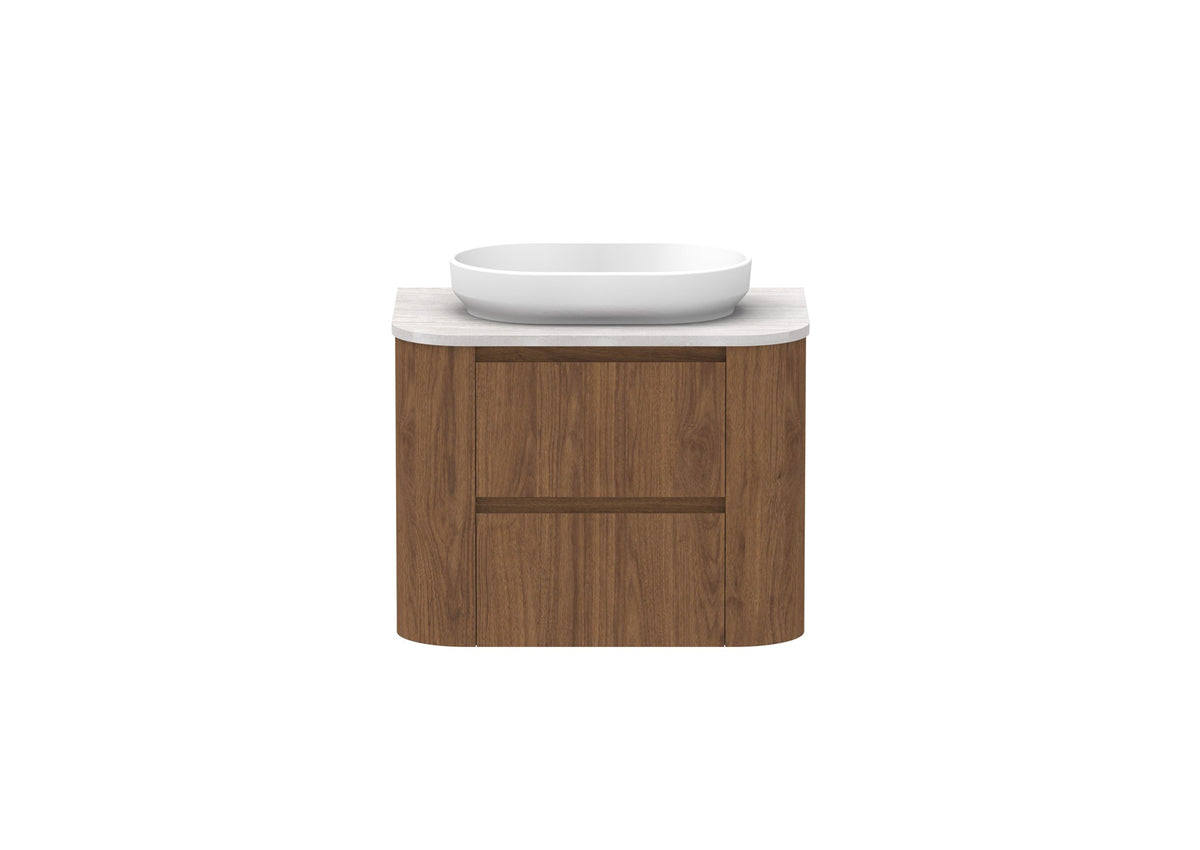 ADP Thea Wall Hung Vanity 750mm centre bowl in Florentine Walnut, front view