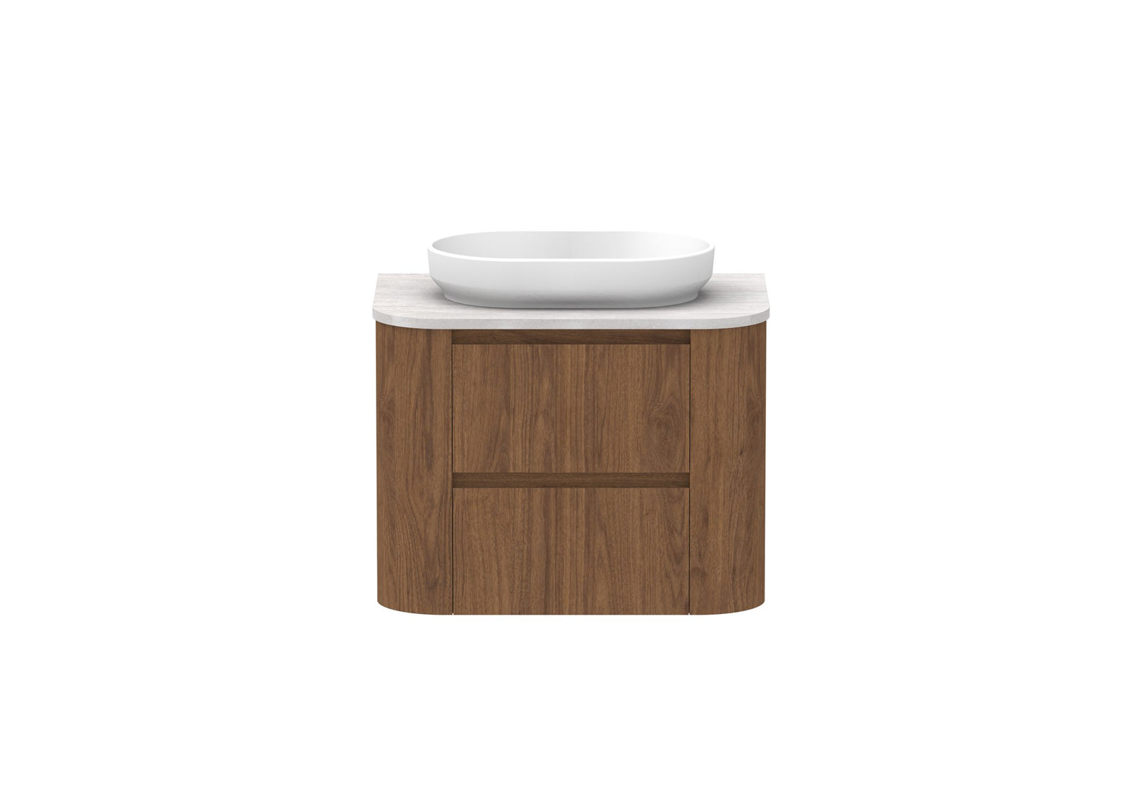 ADP Thea Wall Hung Vanity 750mm centre bowl in Florentine Walnut, front view