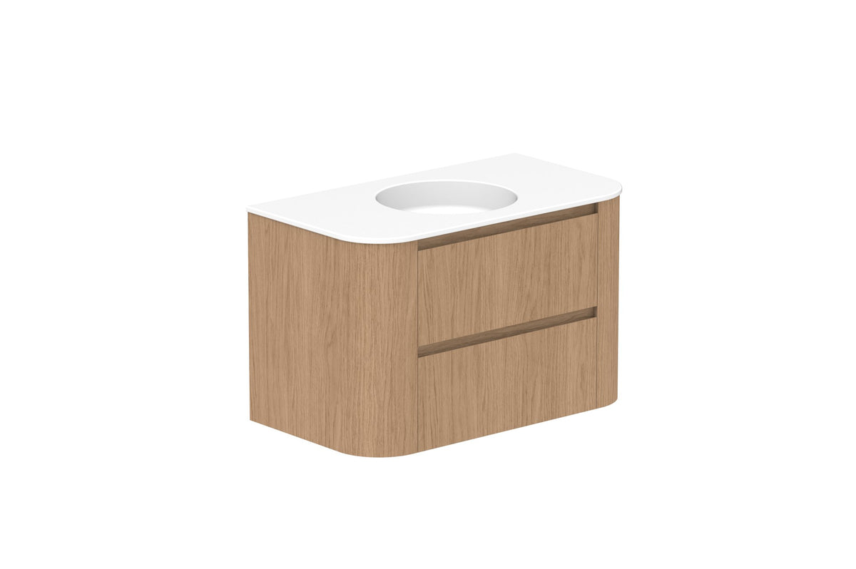 ADP Thea Wall Hung Vanity 900mm centre bowl in Boston Oak, ceramic top