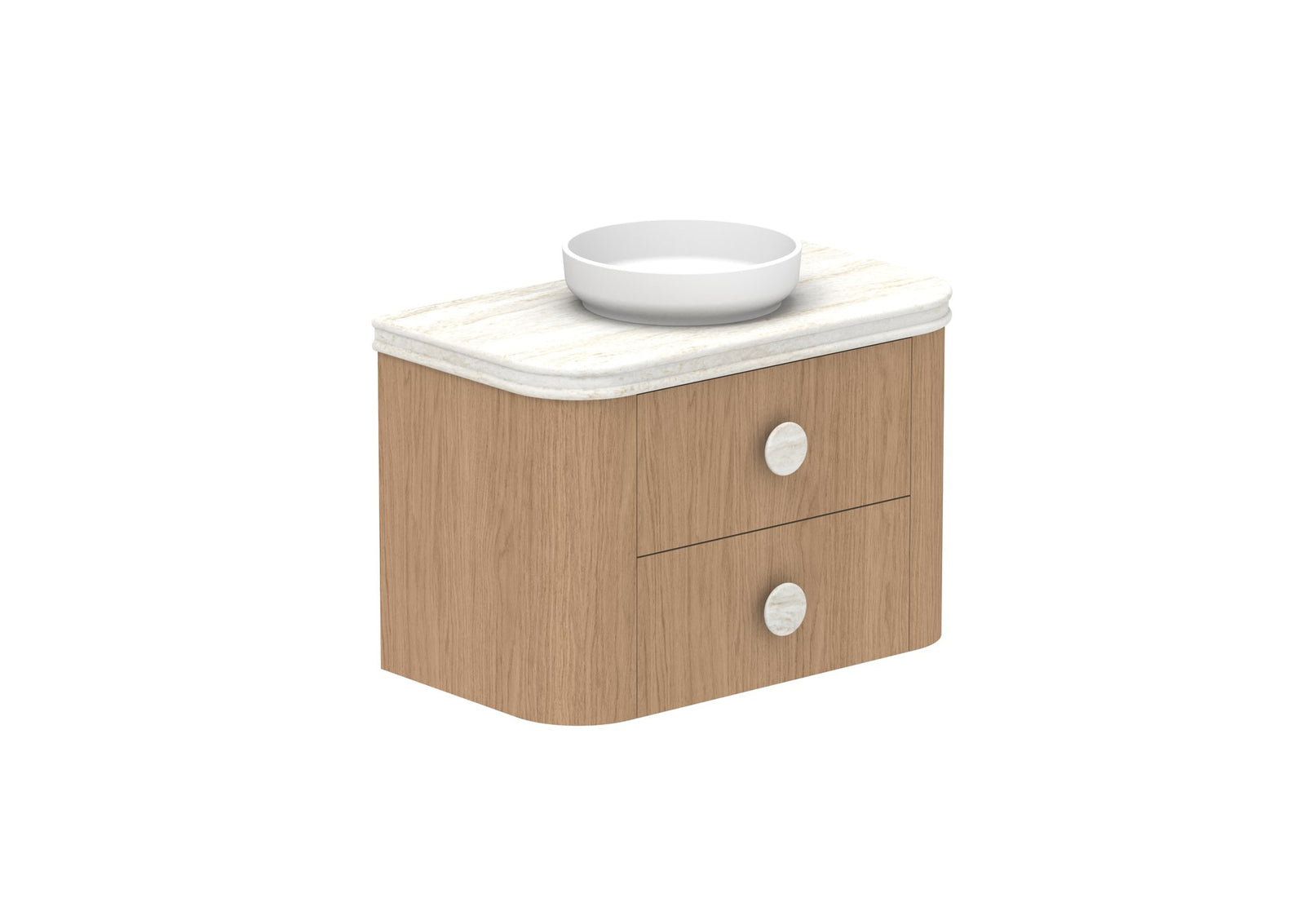 ADP Thea Wall Hung Vanity 900mm centre bowl in Boston Oak, Royale benchtop