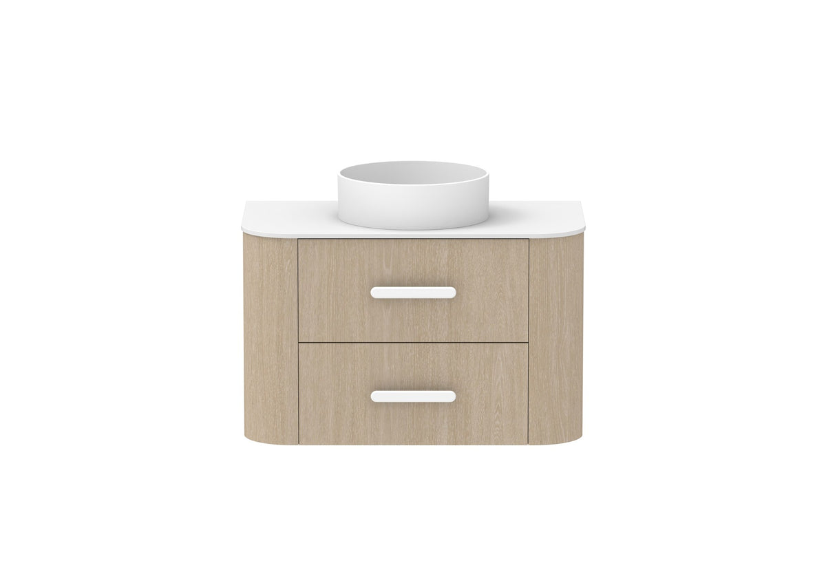 ADP Thea Wall Hung Vanity 900mm centre bowl in Coastal Oak, front view