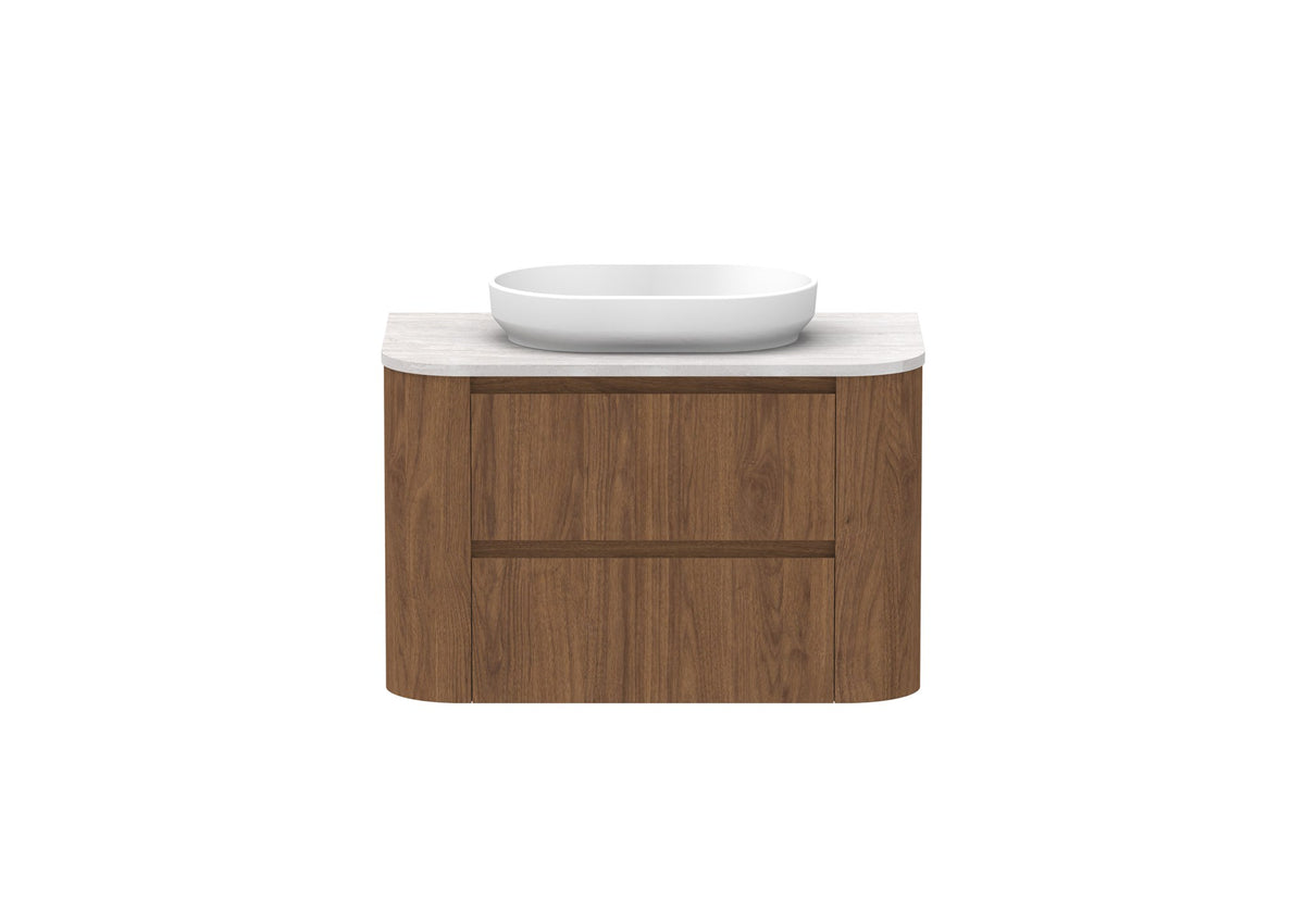 ADP Thea Wall Hung Vanity 900mm centre bowl in Florentine Walnut, front view
