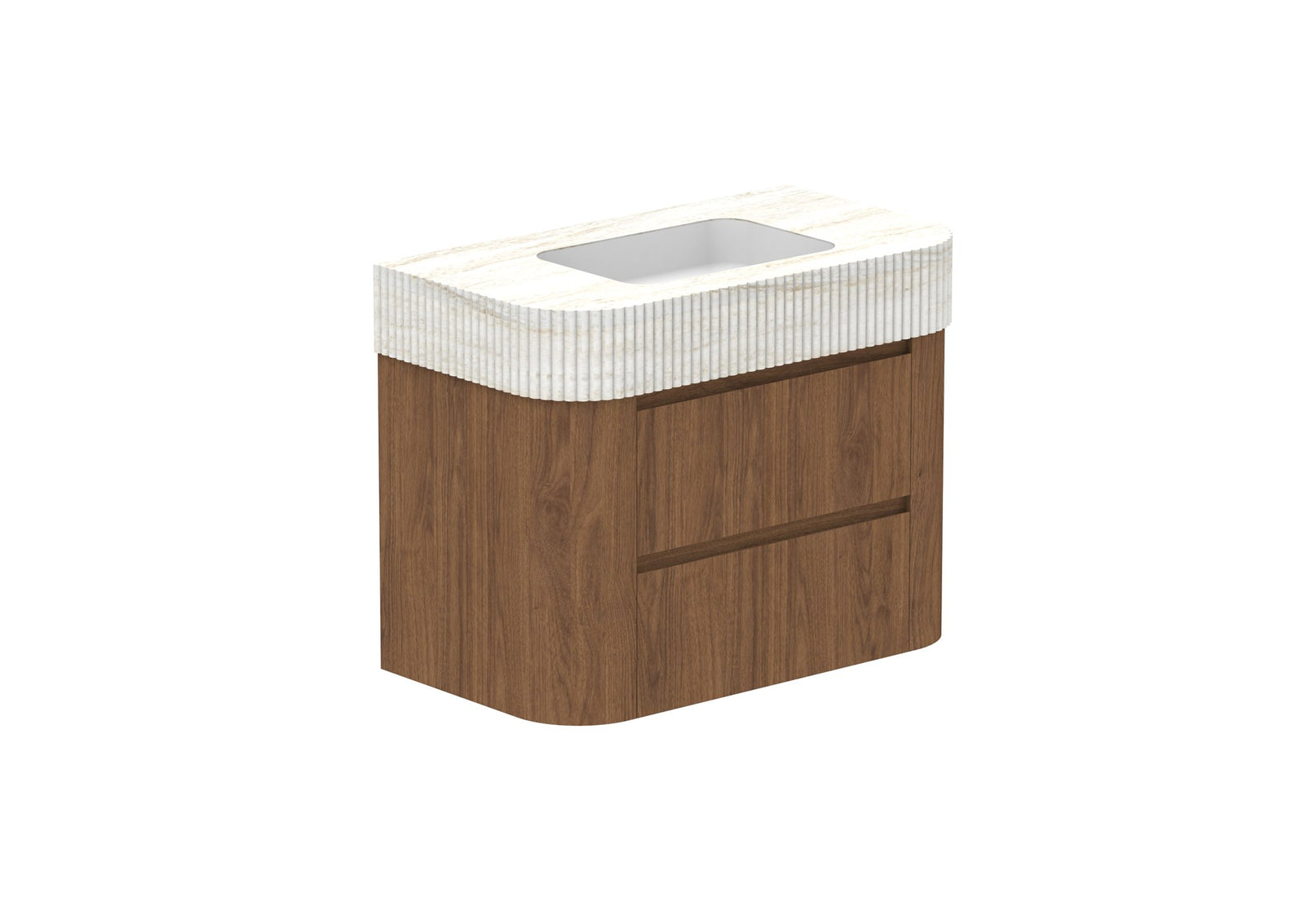 ADP Thea Wall Hung Vanity 900mm centre bowl in Florentine Walnut, Imperial top
