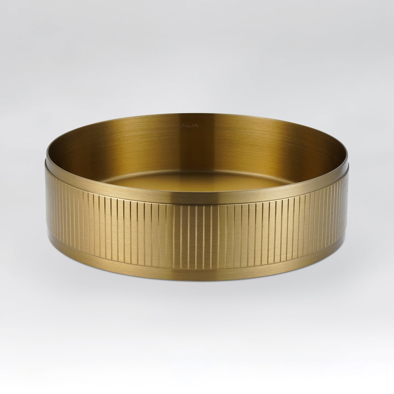 ALIA textured brushed gold round basin featuring a rich metallic surface for elegant, luxurious bathrooms.
