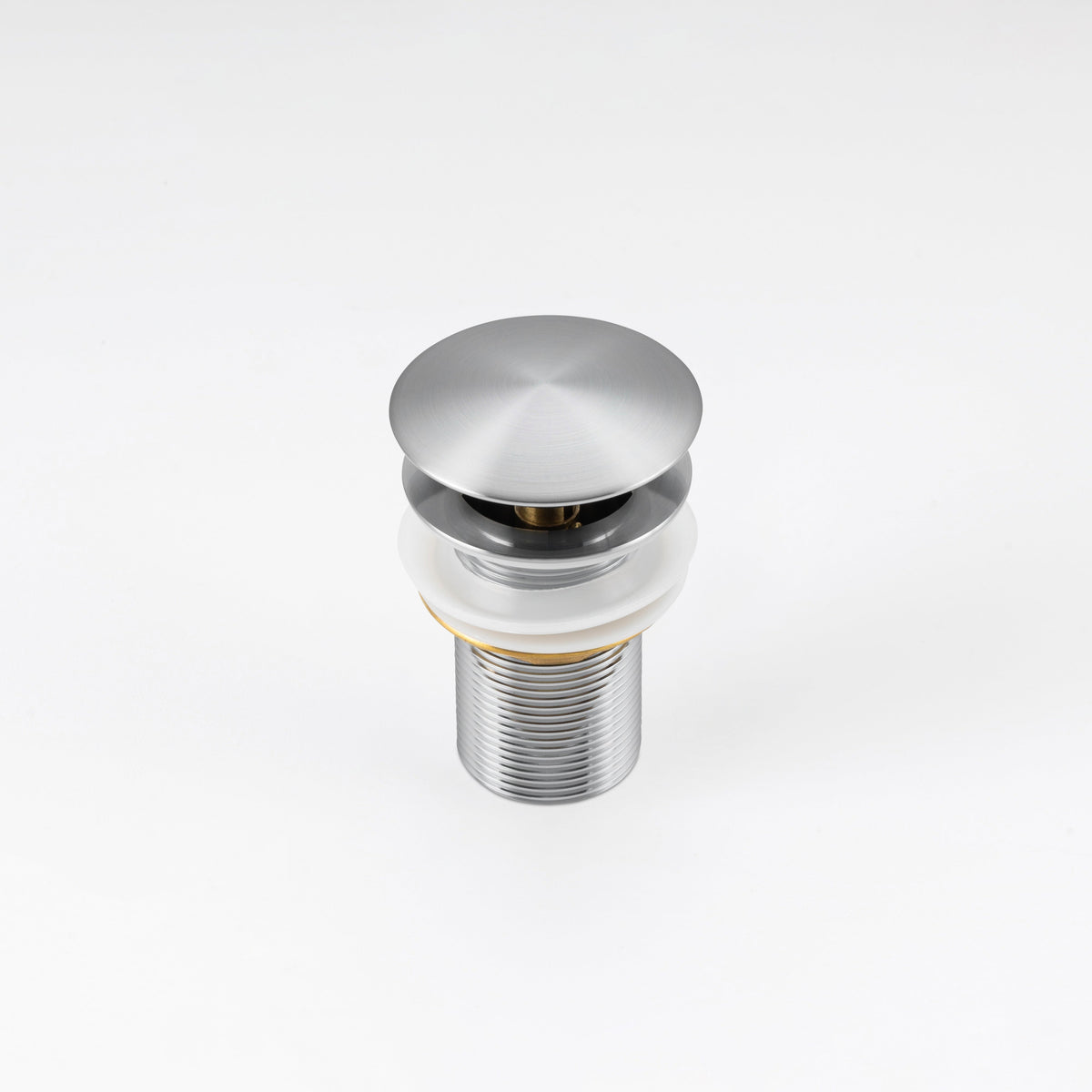 ALIA brushed silver pop-up waste drain designed to complement stainless steel basins with a matching modern brushed finish.
