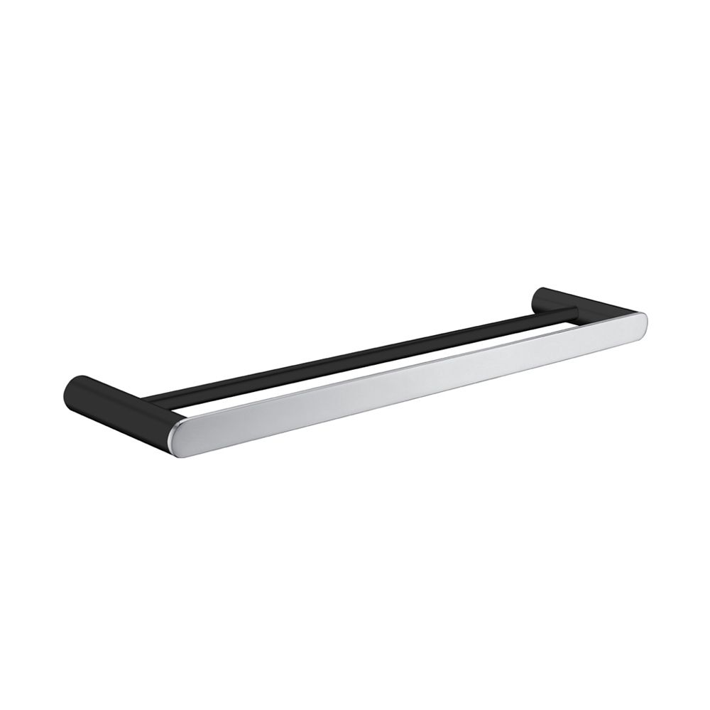 Norico Esperia Black & Chrome Solid Brass Double Towel Rail 600mm