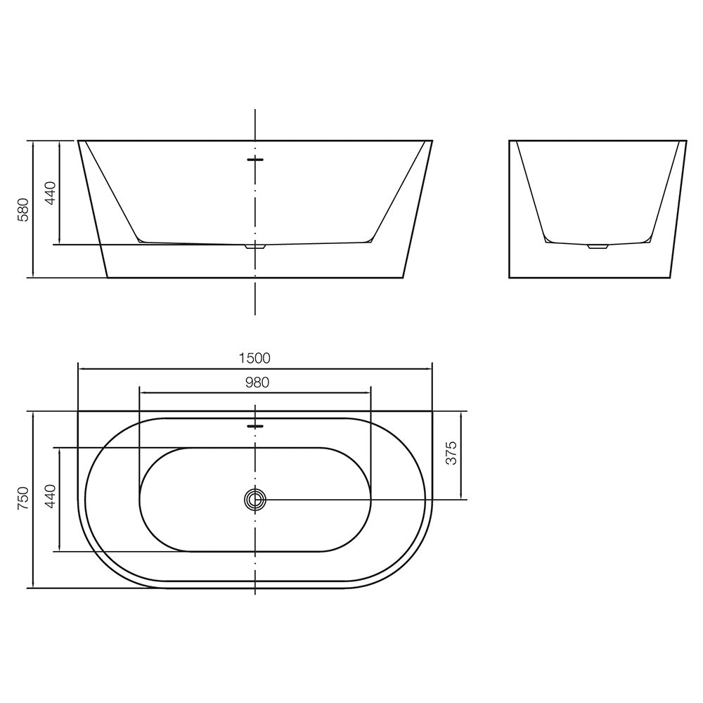 Arcisan Axus 1500 Acrylic Back to Wall Bath