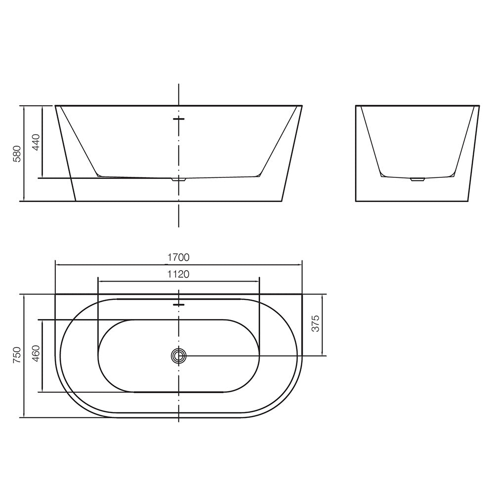 Arcisan Axus 1700 Acrylic Back to Wall Bath