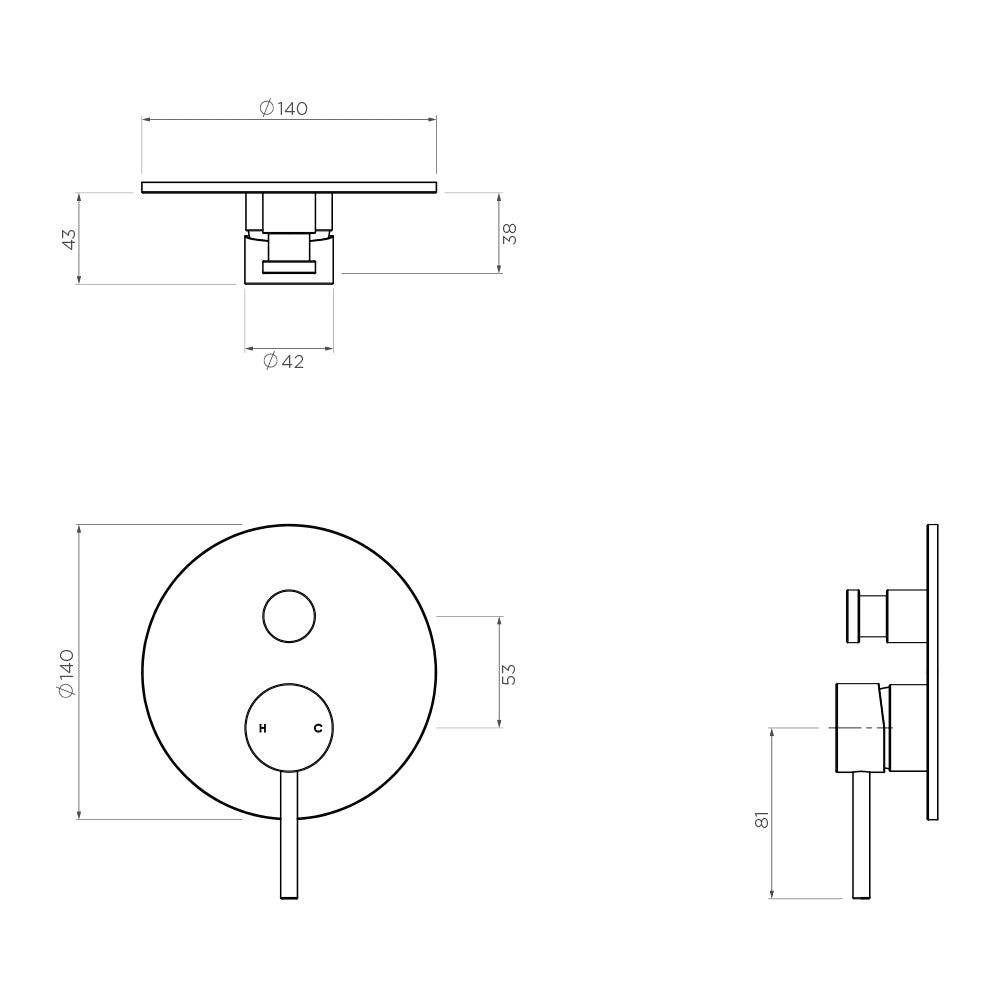 Arcisan Axus Pin Shower or Bath Mixer with Diverter