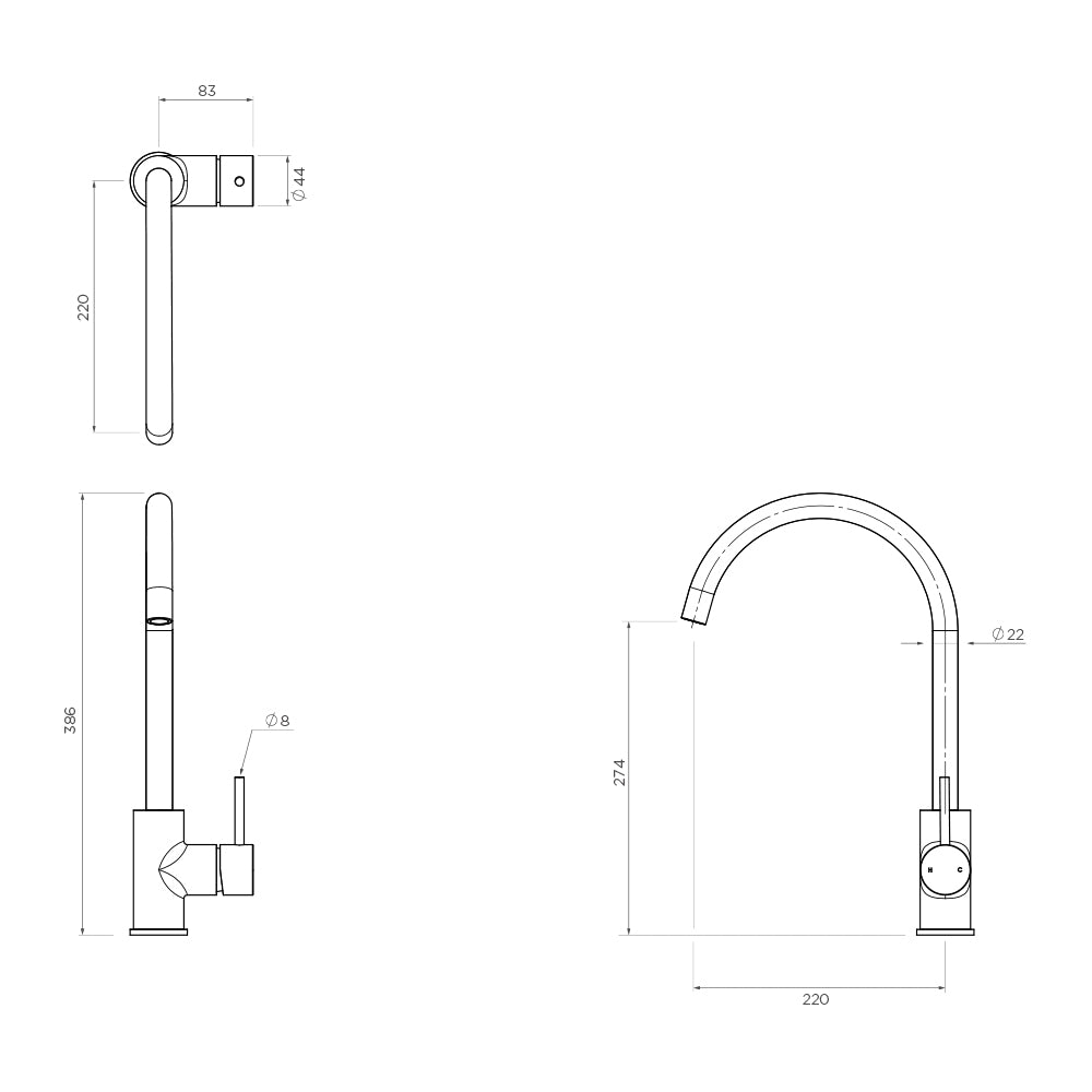 Arcisan Axus Pin Kitchen Mixer - Arch Spout
