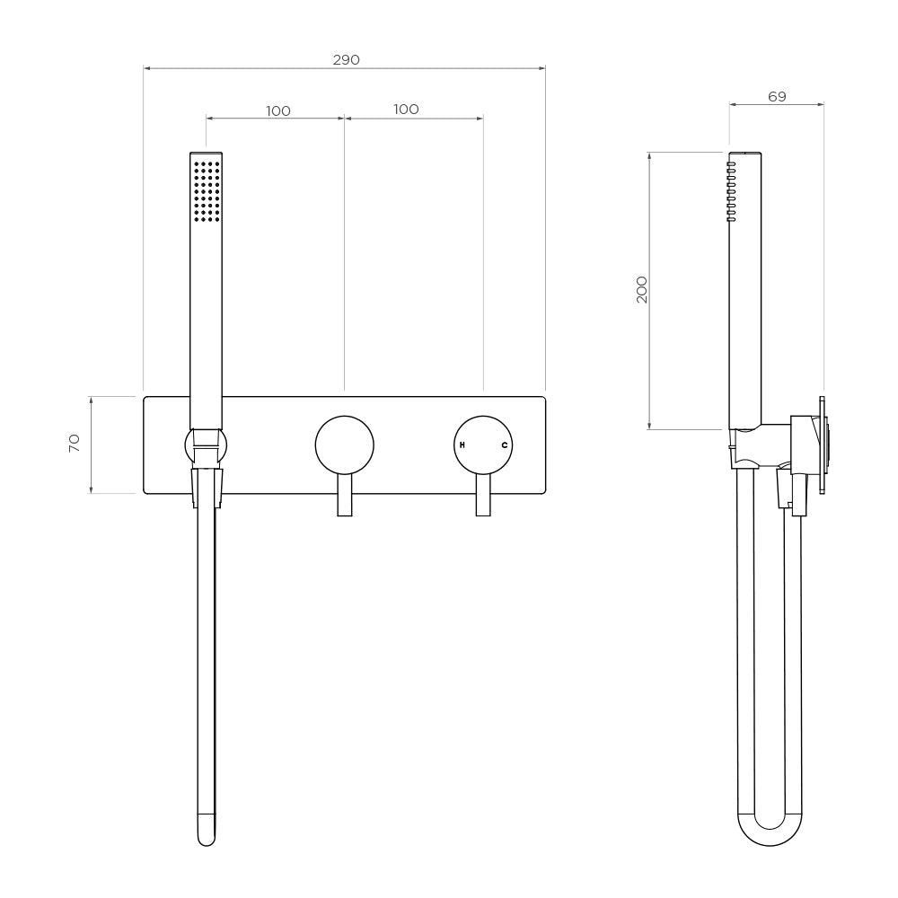 Arcisan Axus Pin Shower Mixer, Diverter and Handshower with Plate