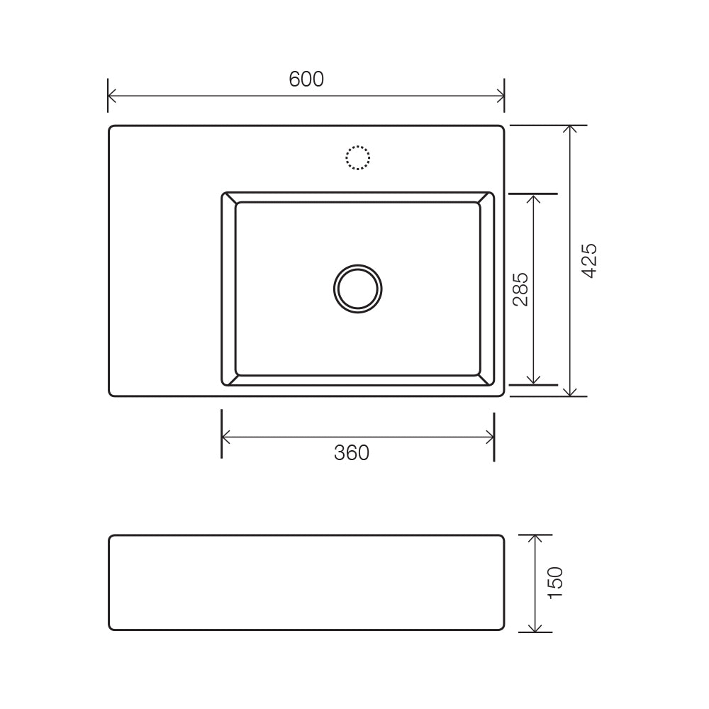 Arcisan Eneo 600 x 425 Wall Hung Basin - Right Hand Bowl