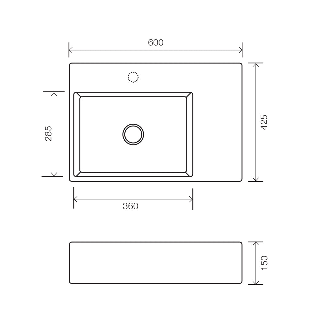 Arcisan Eneo 600 x 425 Wall Hung Basin - Left Hand Bowl