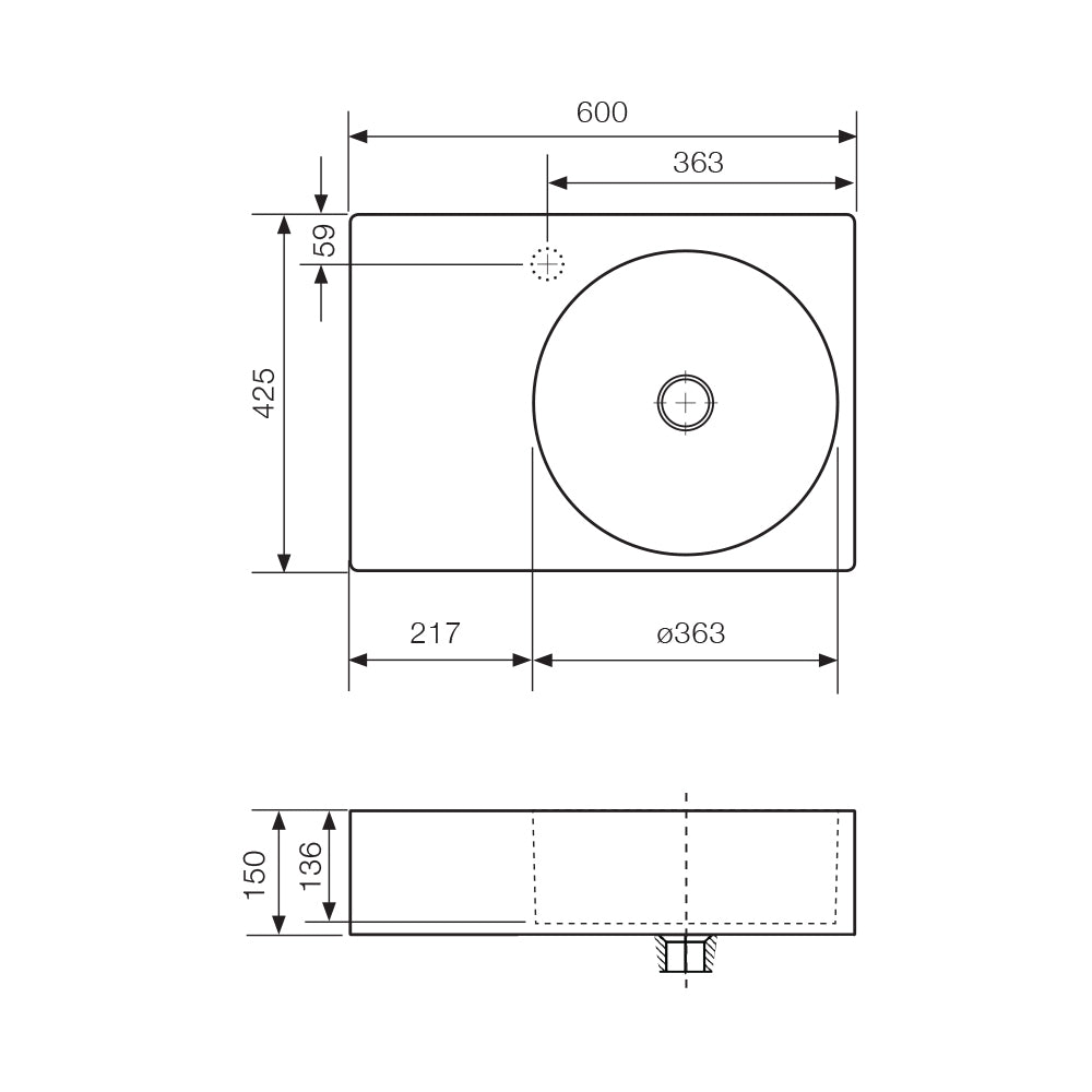 Arcisan Plaza 600 x 425 Wall Hung Basin - Right Hand Bowl