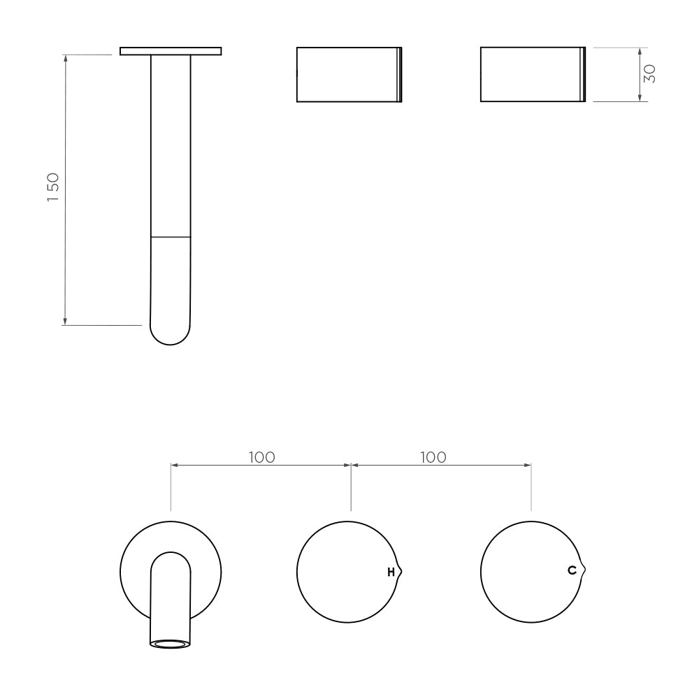 Arcisan Venn Wall Mount Basin Set - 150mm Left Spout