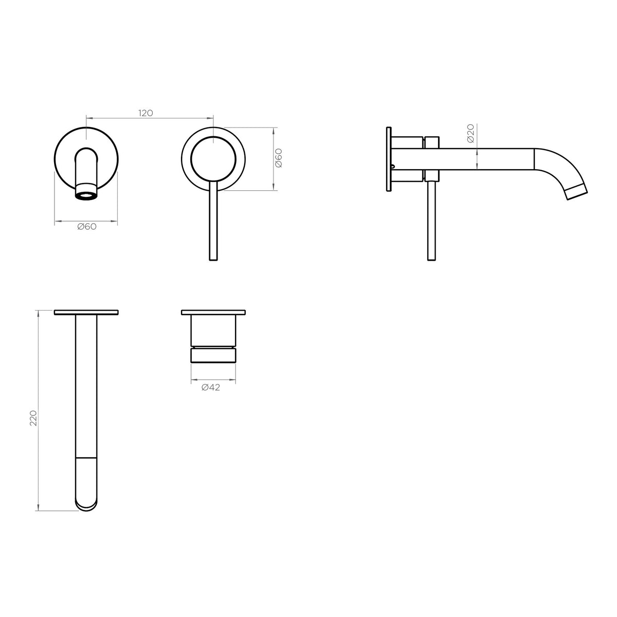 Arcisan Volis Wall Mount 220mm Spout Bath/Basin Mixer