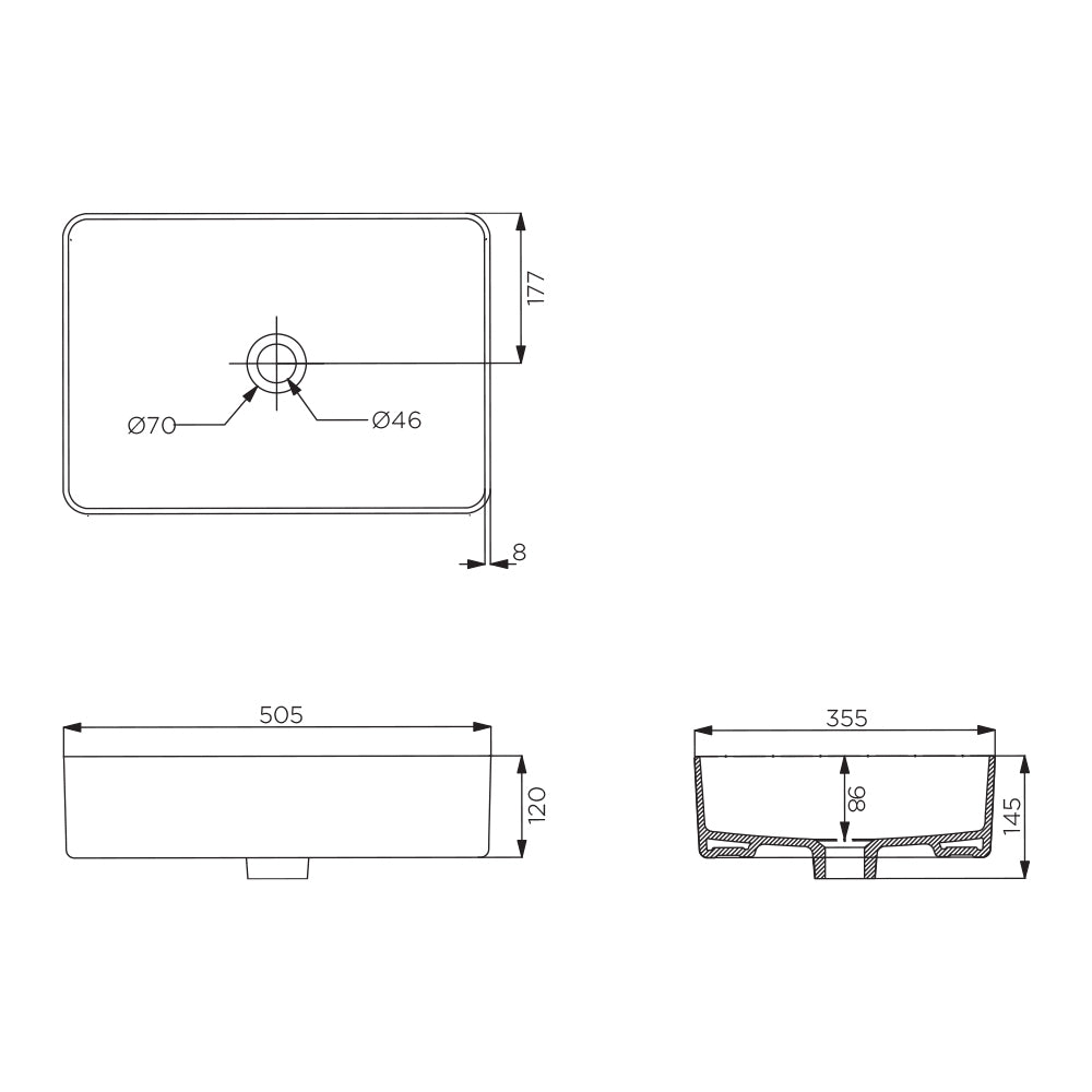 Arcisan Xoni 505 x 355 Thin Rectangular Above Counter Basin