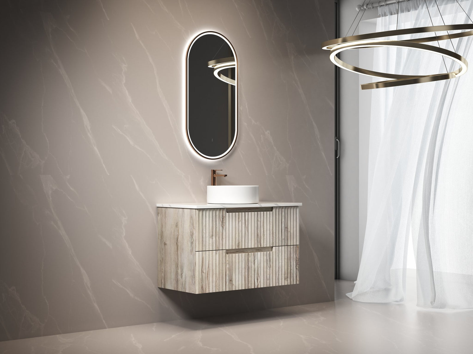 Aulic Beau Monde Oblong LED Mirror, brushed bronze, styled bathroom