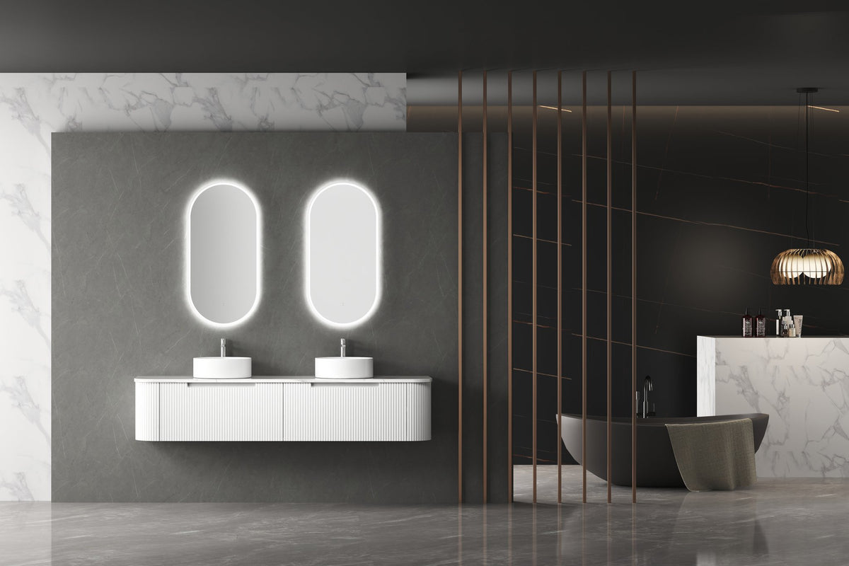 Aulic Beau Monde Oblong LED Mirror, brushed nickel, styled bathroom