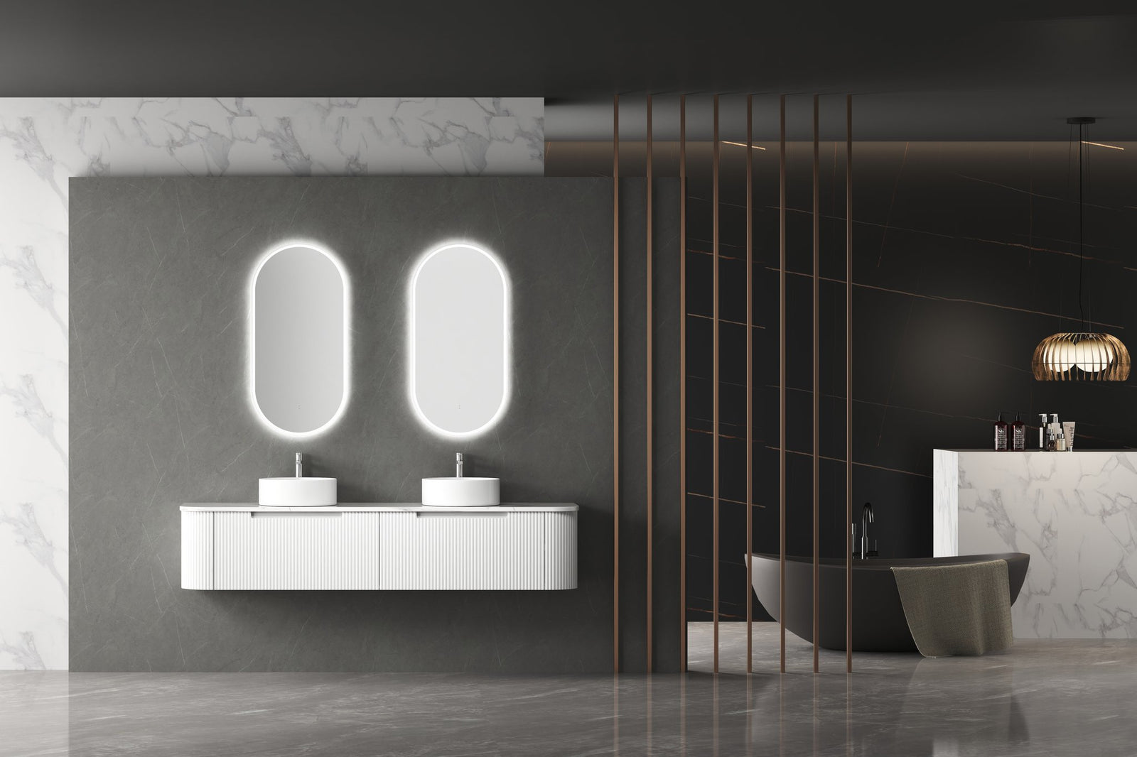 Aulic Beau Monde Oblong LED Mirror, brushed nickel, styled bathroom
