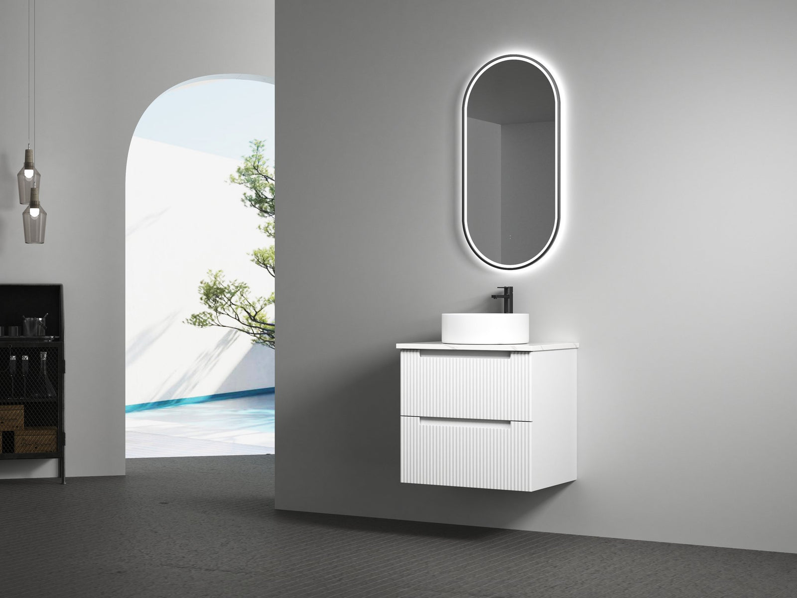 Aulic Beau Monde Oblong LED Mirror, matte black, styled bathroom