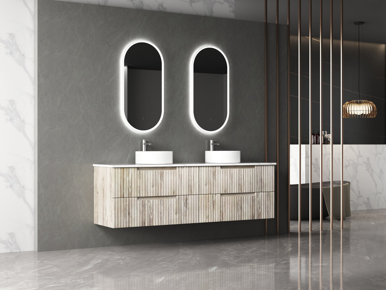 Aulic Beau Monde Oblong LED Mirror, matte white, styled bathroom
