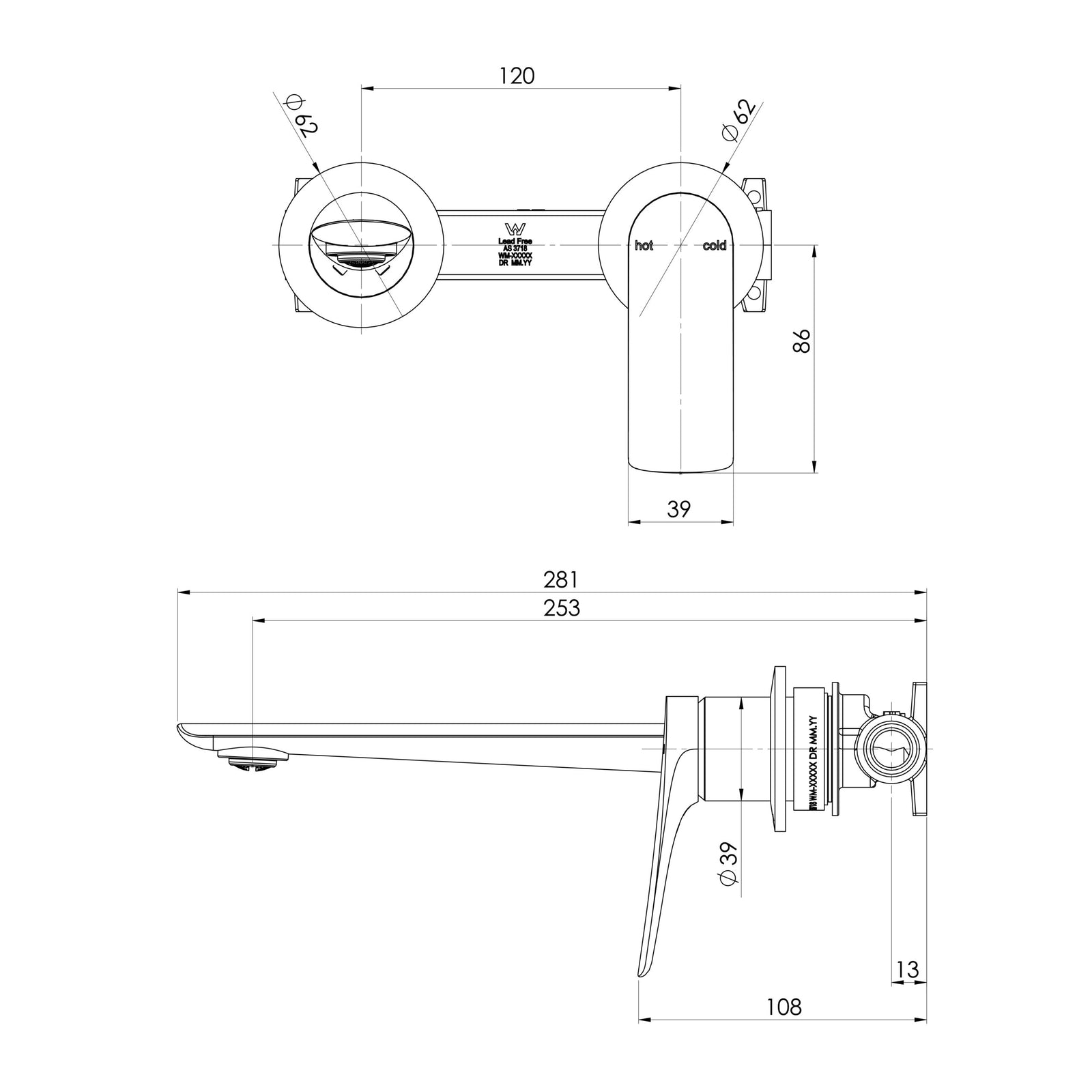 Phoenix Kusabi SwitchMix Wall Basin / Bath Mixer Set 200mm (Fit-Off Kit Only) – Lead Free