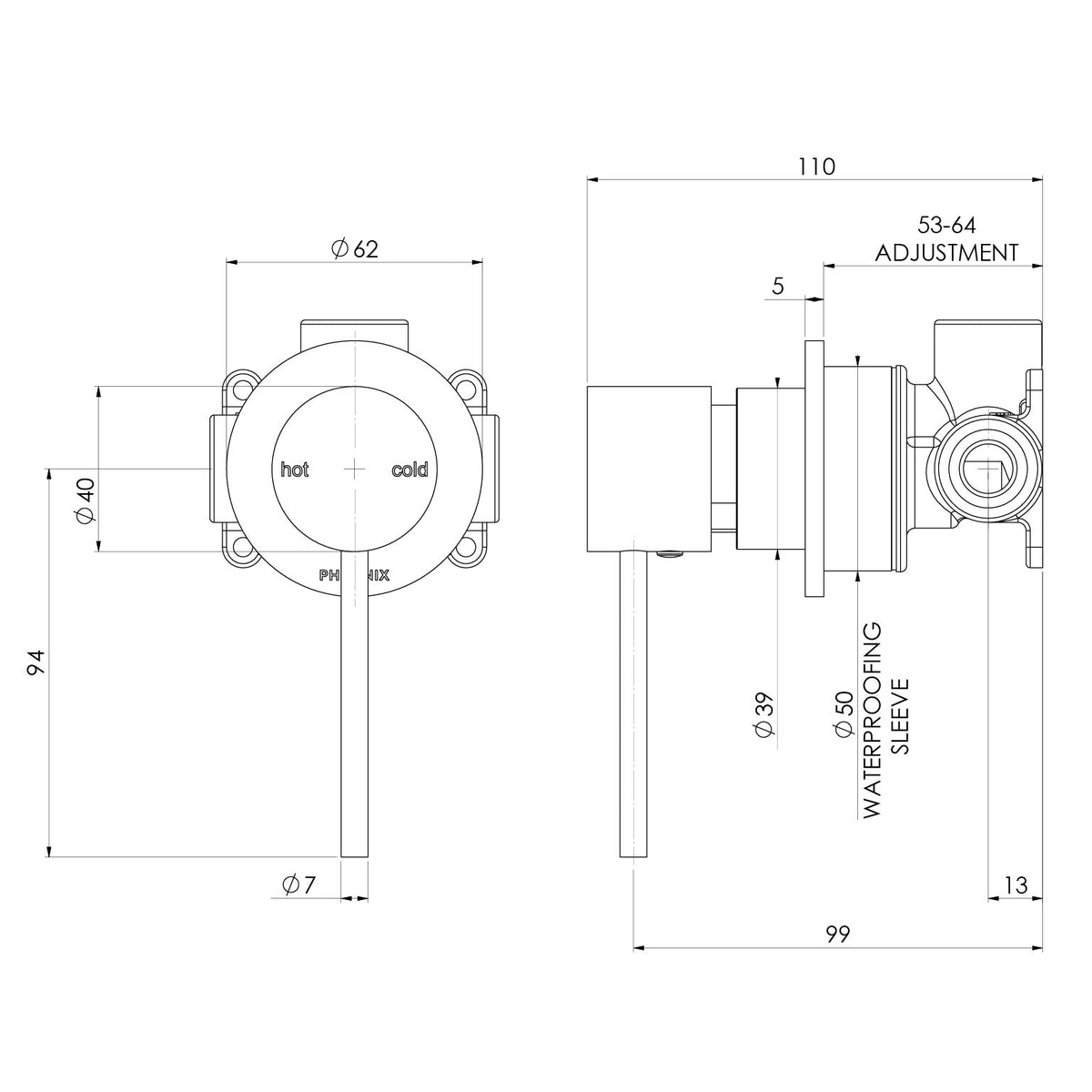Phoenix Vivid Slimline SwitchMix Shower / Wall Mixer 60mm Backplate (Fit-Off Kit Only) – Lead Free