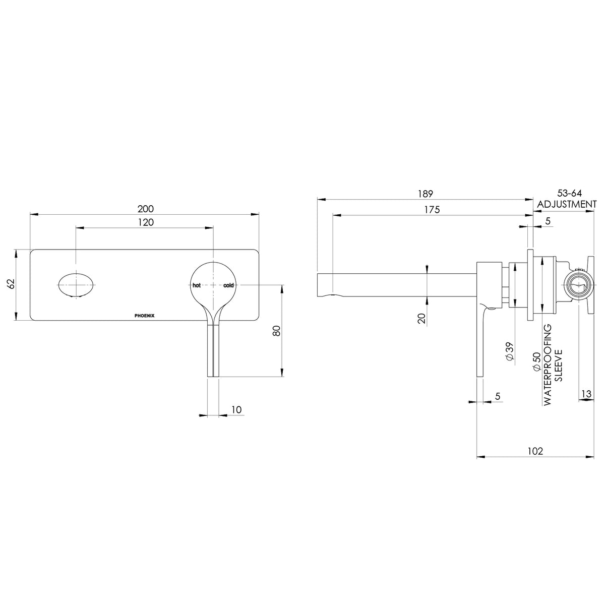 Phoenix Vivid Slimline Oval SwitchMix Wall Basin / Bath Mixer Set 175mm (Fit-Off Kit Only) – Lead Free