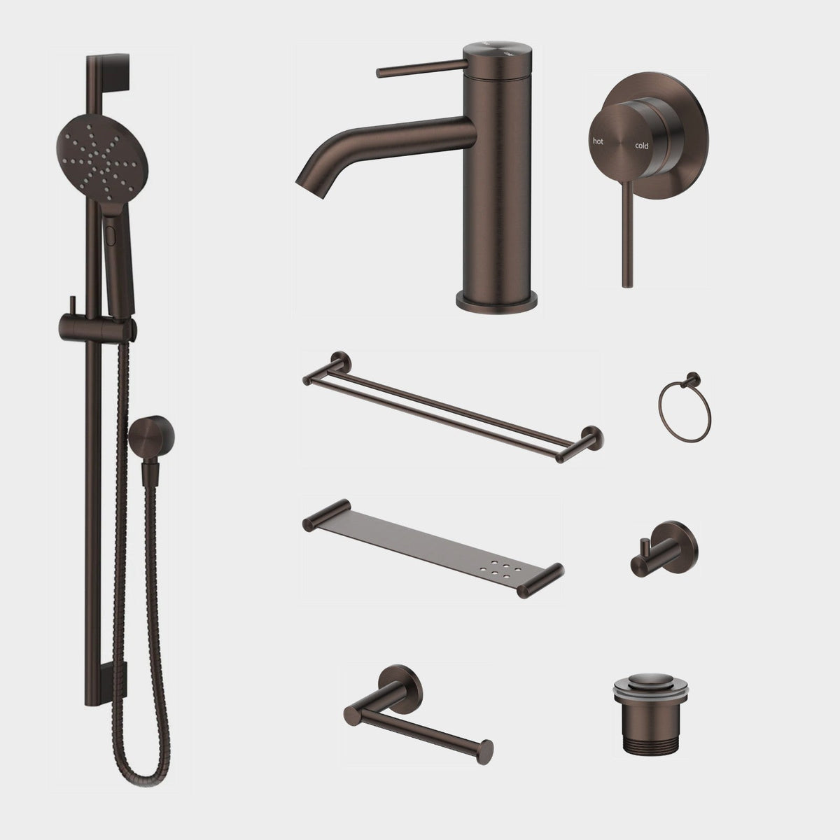 Bella Vista Mica 10-Piece Bathroom Package Builder - Dusk Bronze: every piece in the package