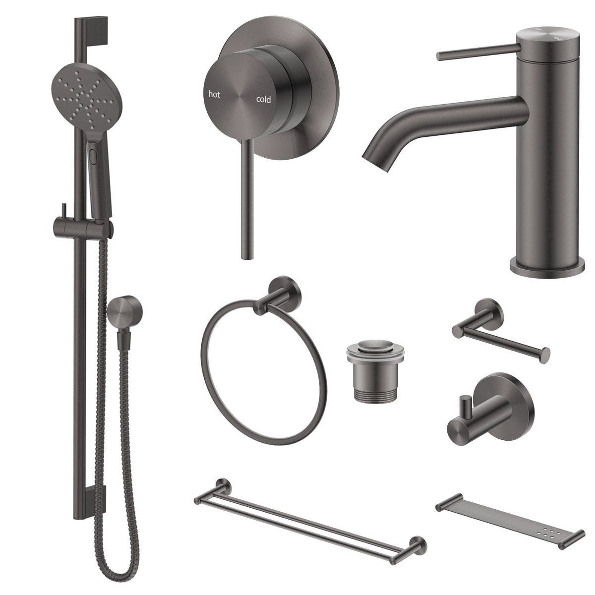 Bella Vista Mica 10-Piece Bathroom Package Builder - Gun Metal: every piece in the package