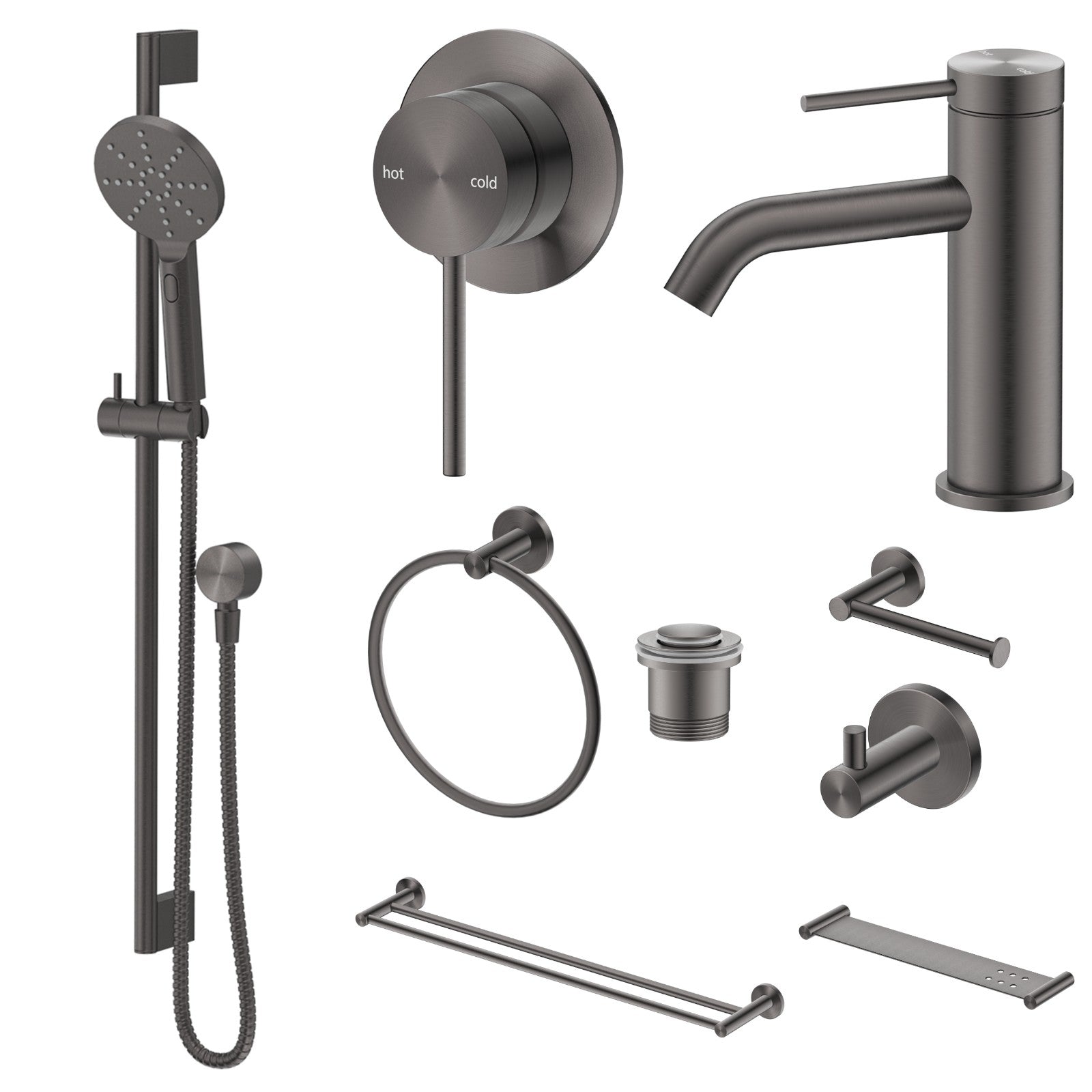 Bella Vista Mica 10-Piece Bathroom Package Builder - Gun Metal: every piece in the package