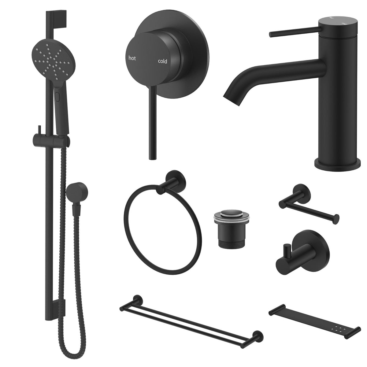 Bella Vista Mica 10-Piece Bathroom Package Builder - Matte Black: every piece in the package