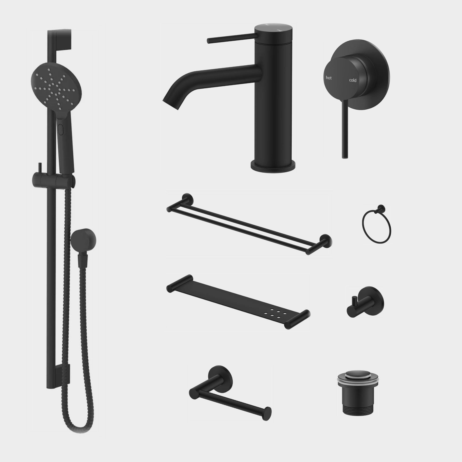 Bella Vista Mica 10-Piece Bathroom Package Builder - Matte Black: every piece in the package