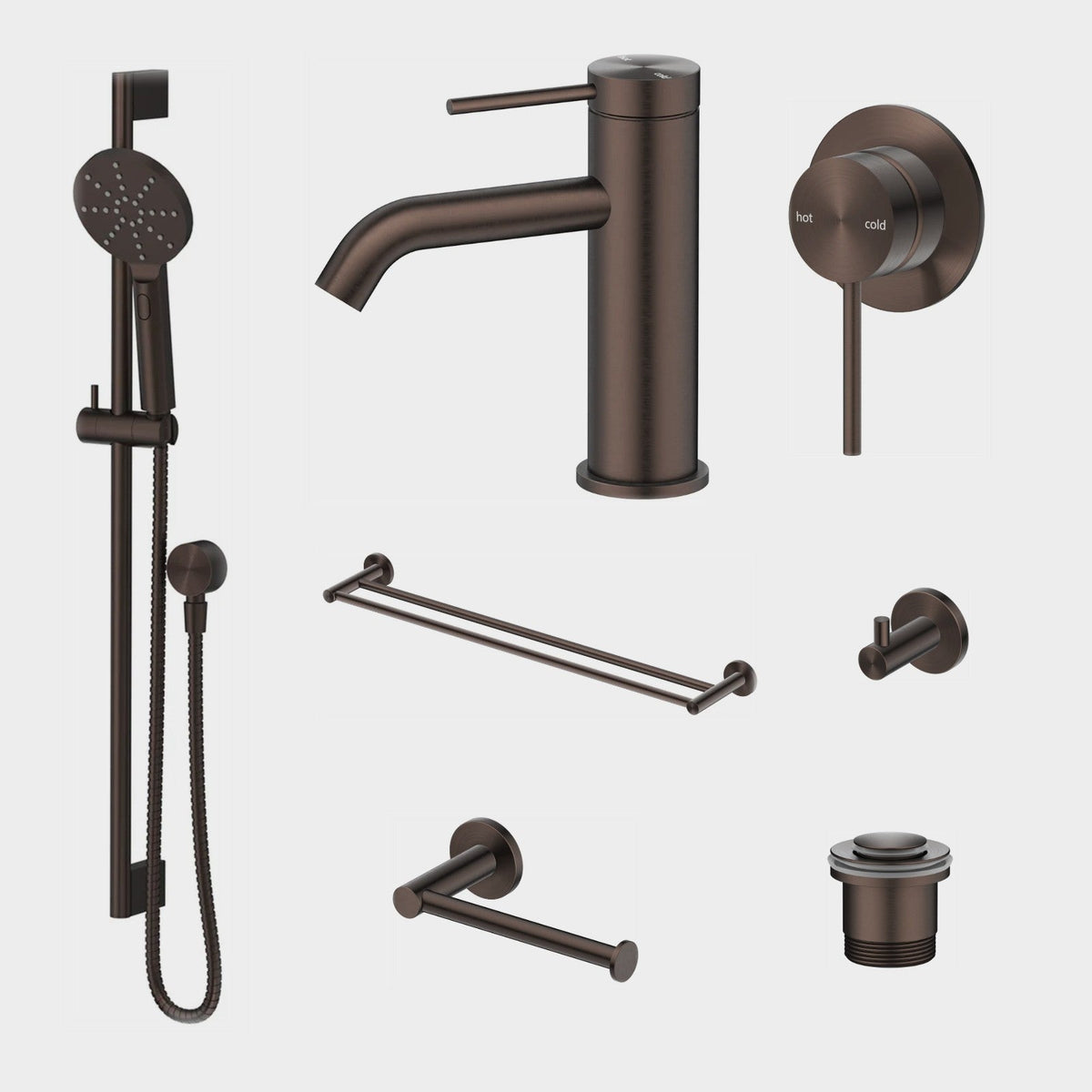 Bella Vista Mica 8-Piece Bathroom Package Builder - Dusk Bronze: every piece in the package