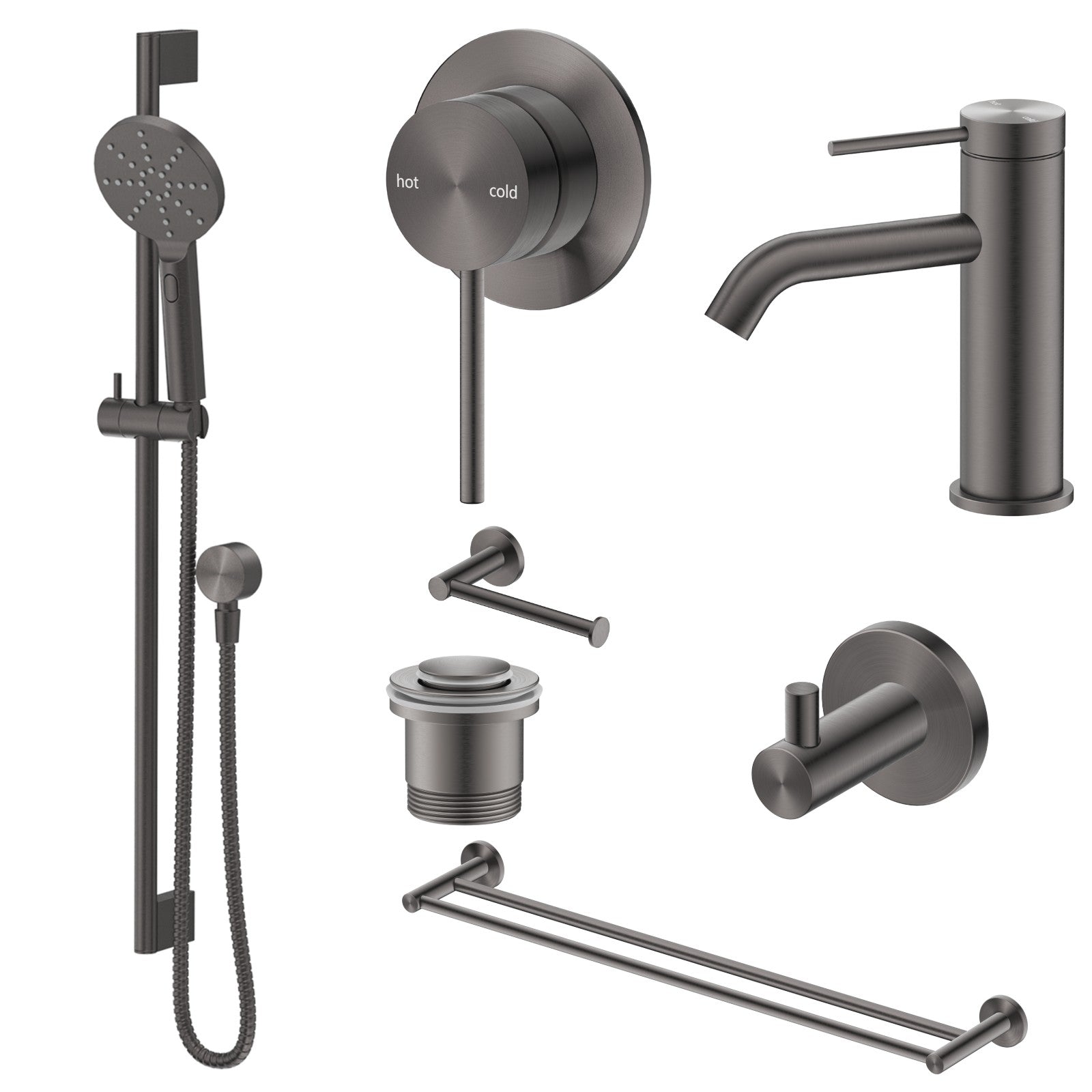 Bella Vista Mica 8-Piece Bathroom Package Builder - Gun Metal: every piece in the package