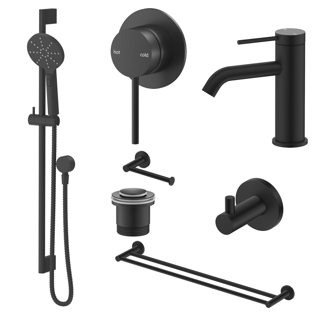 Bella Vista Mica 8-Piece Bathroom Package Builder - Matte Black: every piece in the package