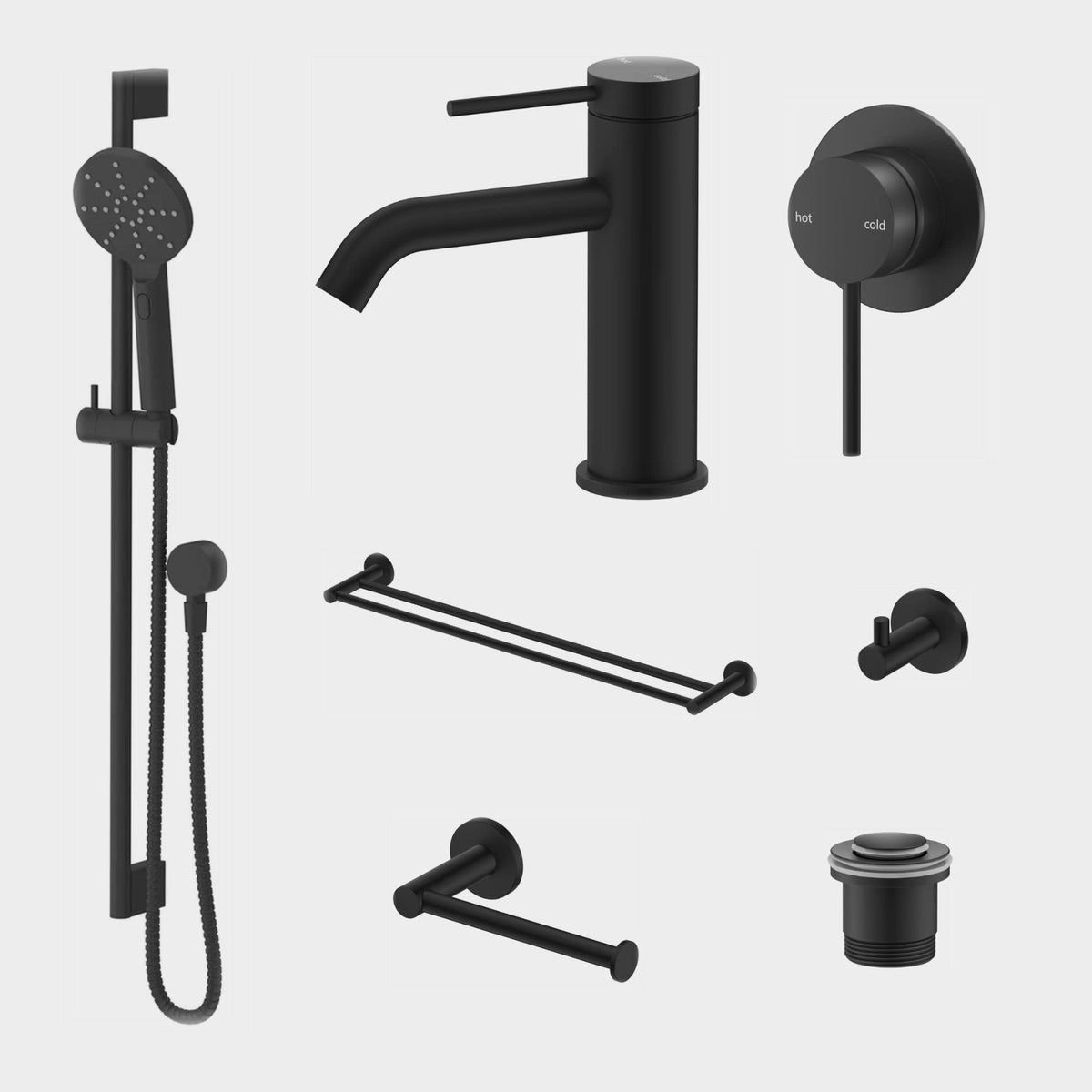 Bella Vista Mica 8-Piece Bathroom Package Builder - Matte Black: every piece in the package