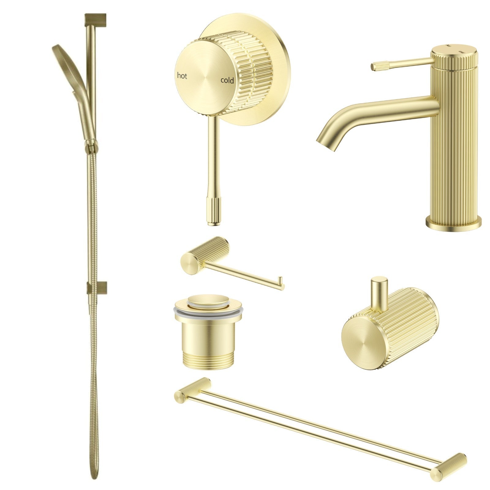 Bella Vista Mica Fluted 7-Piece Bathroom Package Builder - French Gold: every piece in the package