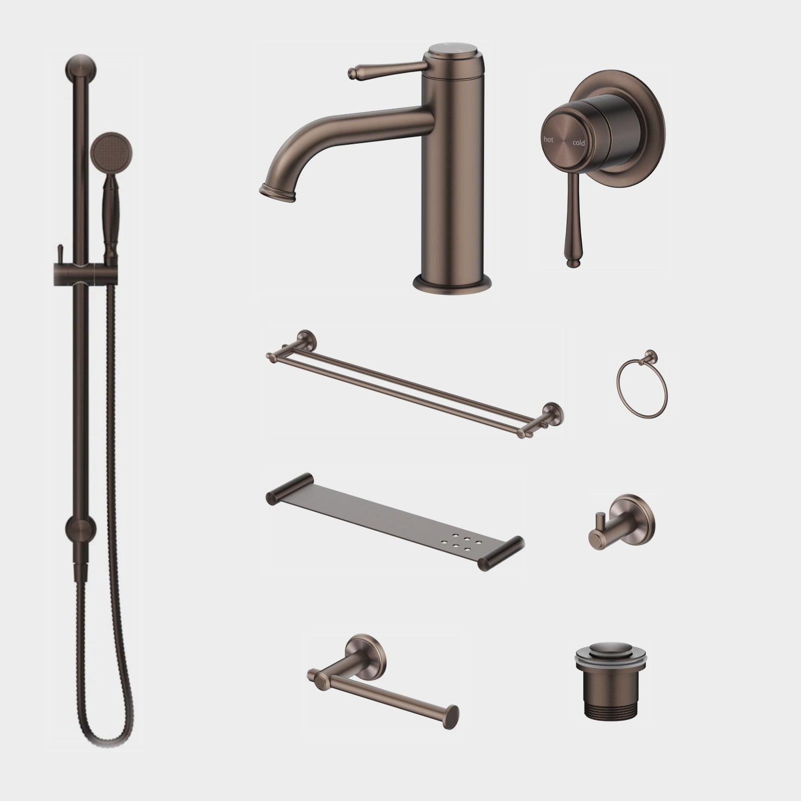 Bella Vista Mica Heritage 10-Piece Bathroom Package Builder - Dusk Bronze: every piece in the package