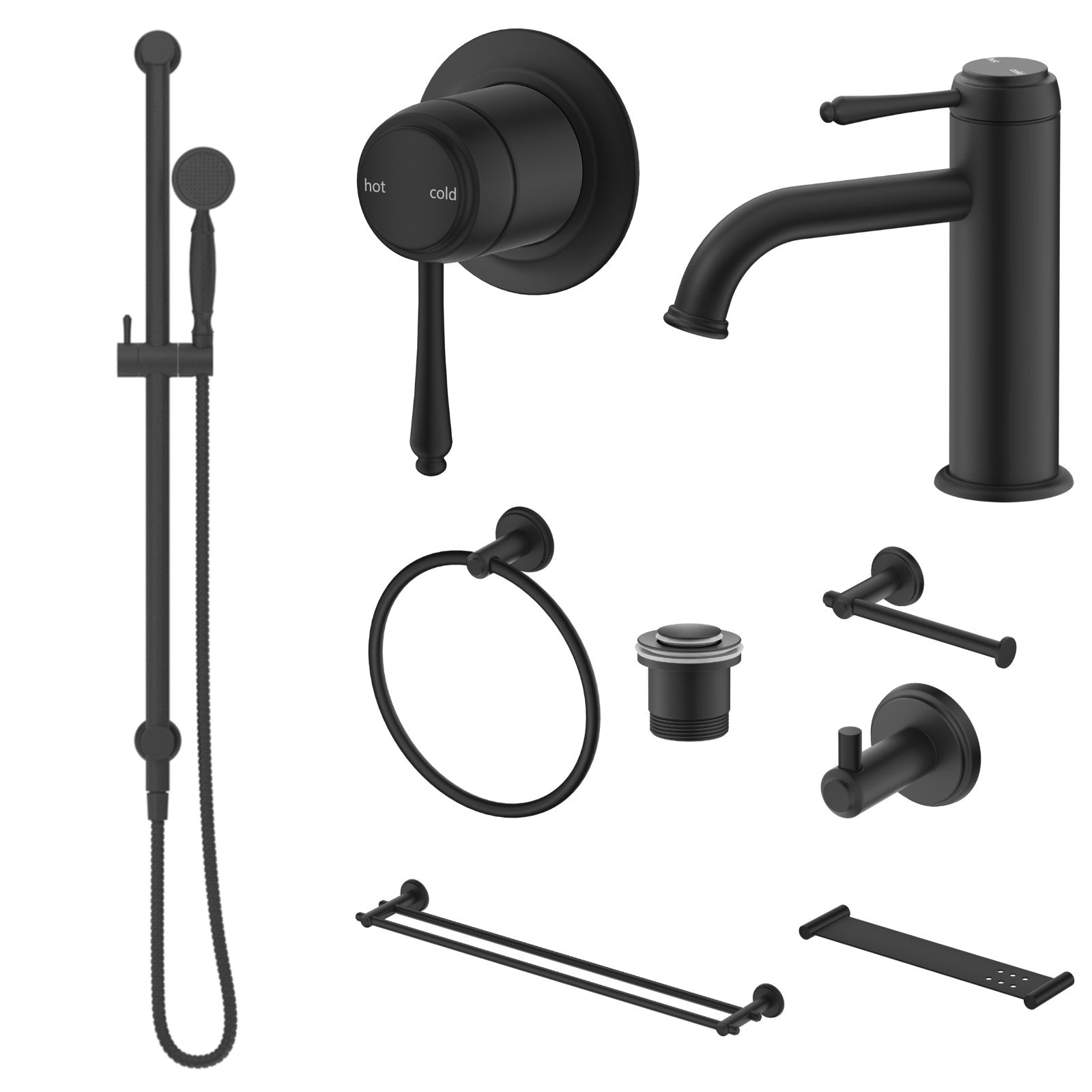 Bella Vista Mica Heritage 10-Piece Bathroom Package Builder - Matte Black: every piece in the package