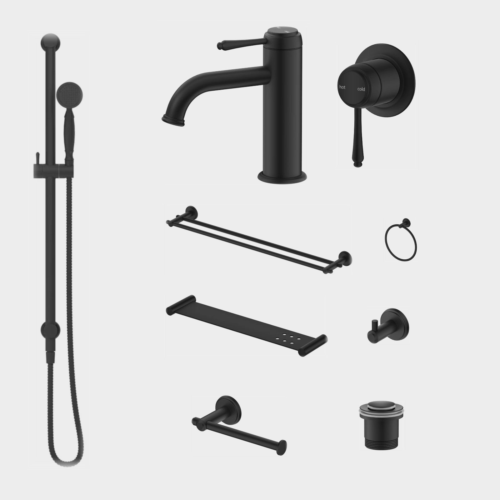 Bella Vista Mica Heritage 10-Piece Bathroom Package Builder - Matte Black: every piece in the package