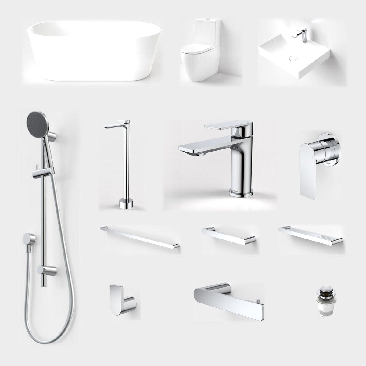 Caroma Urbane II 14-Piece Bathroom Package with Bath - Chrome: every piece in the package
