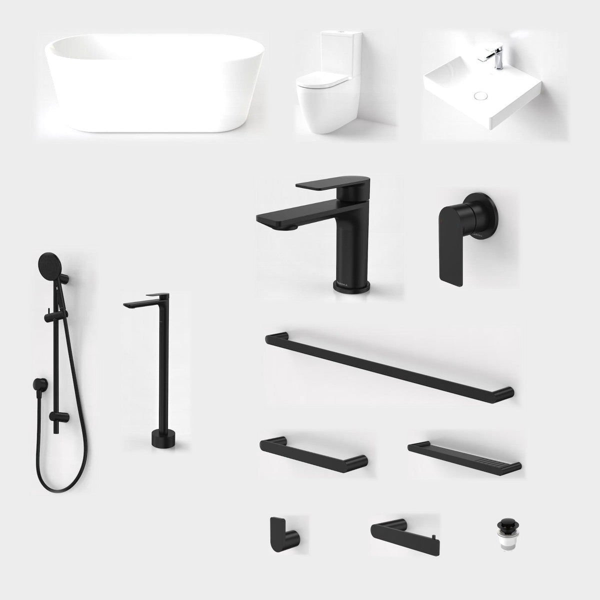 Caroma Urbane II 14-Piece Bathroom Package with Bath - Matte Black: every piece in the package
