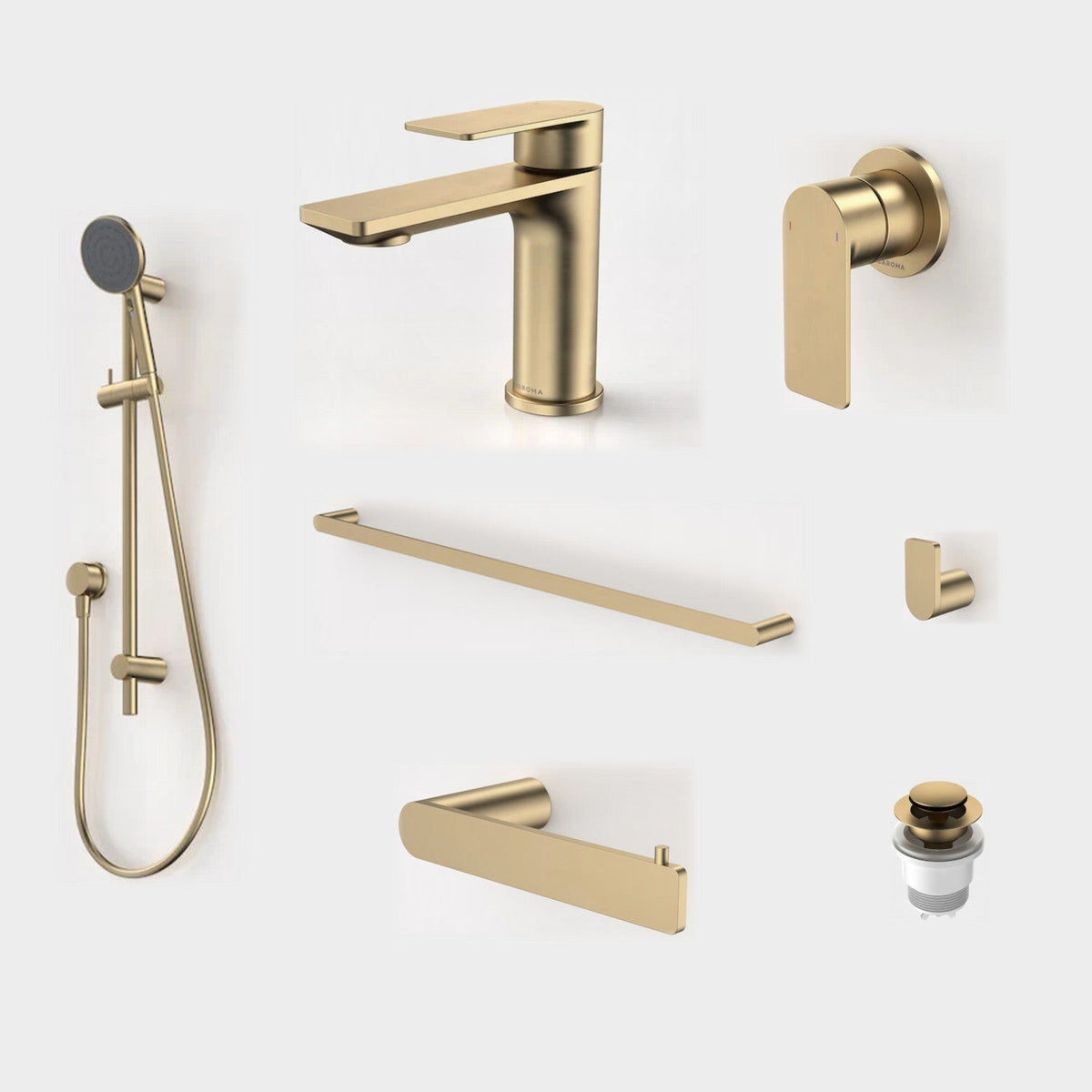 Caroma Urbane II 7-Piece Bathroom Package - Brushed Brass: every piece in the package