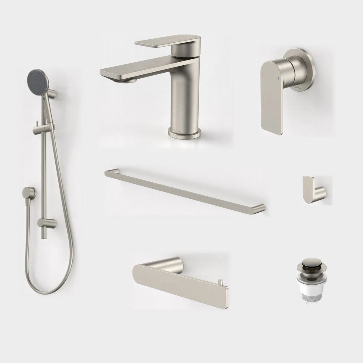 Caroma Urbane II 7-Piece Bathroom Package - Brushed Nickel: every piece in the package