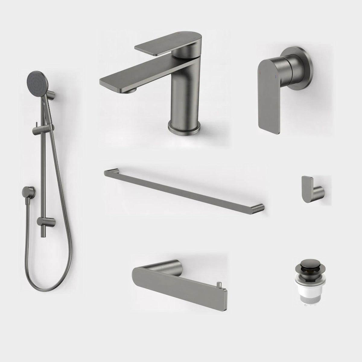 Caroma Urbane II 7-Piece Bathroom Package - Gunmetal: every piece in the package