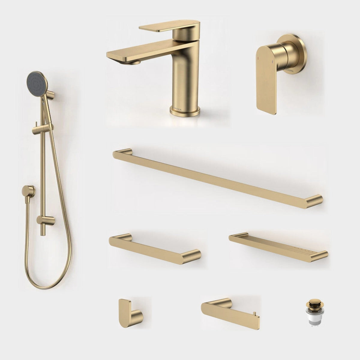 Caroma Urbane II 9-Piece Bathroom Package - Brushed Brass: every piece in the package