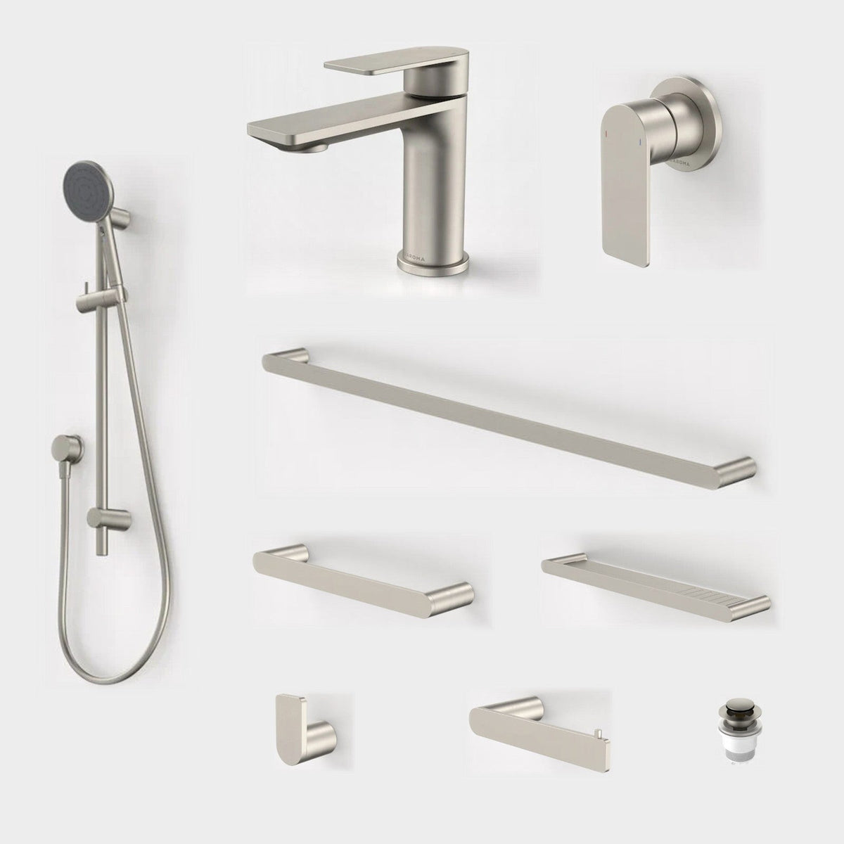 Caroma Urbane II 9-Piece Bathroom Package - Brushed Nickel: every piece in the package